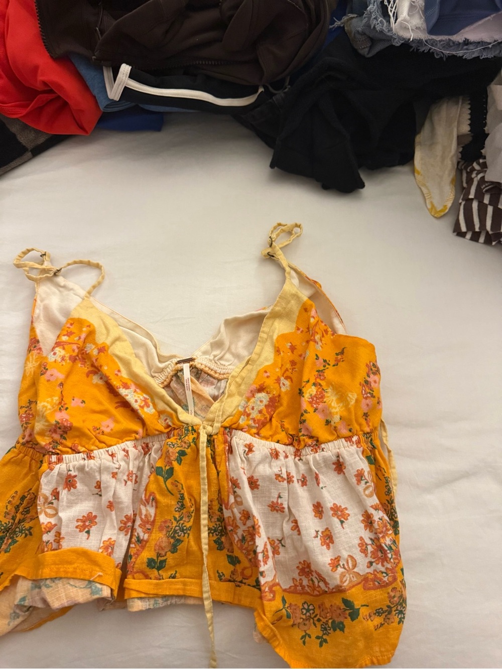 Yellow Floral Tie-Front Crop Top